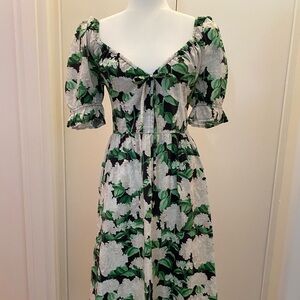 Hill House Ophelia Green and White Ruffled Puff Sleeve Sundress